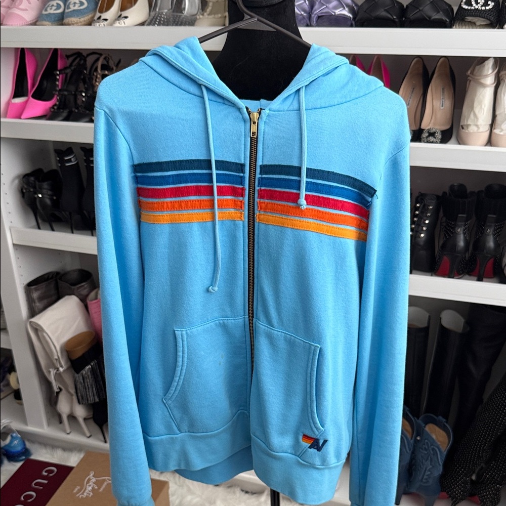 Aviator Nation Blue 5 Stripe Zip-Up Hoodie with Pants size M